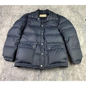 Vintage Swan Brand Men's Small Blue Down Puffer Jacket Coat Nylon Snap Flap